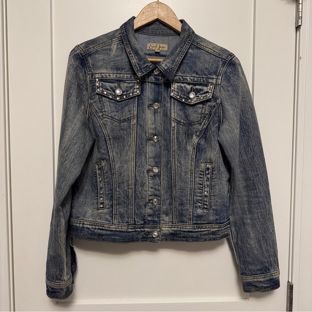 Earl Jeans Women's Faded Blue Studded Denim Jacket Vtg Medium